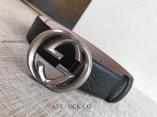Gucci Black Leather Belt Classic Polish Metal Buckle Slim